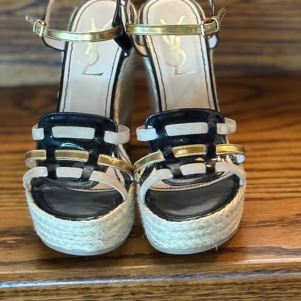 Yves Saint Laurent Black and Gold Espadrilles